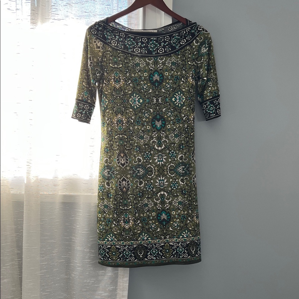 Max Studio Green and Black Patterned Midi Dress